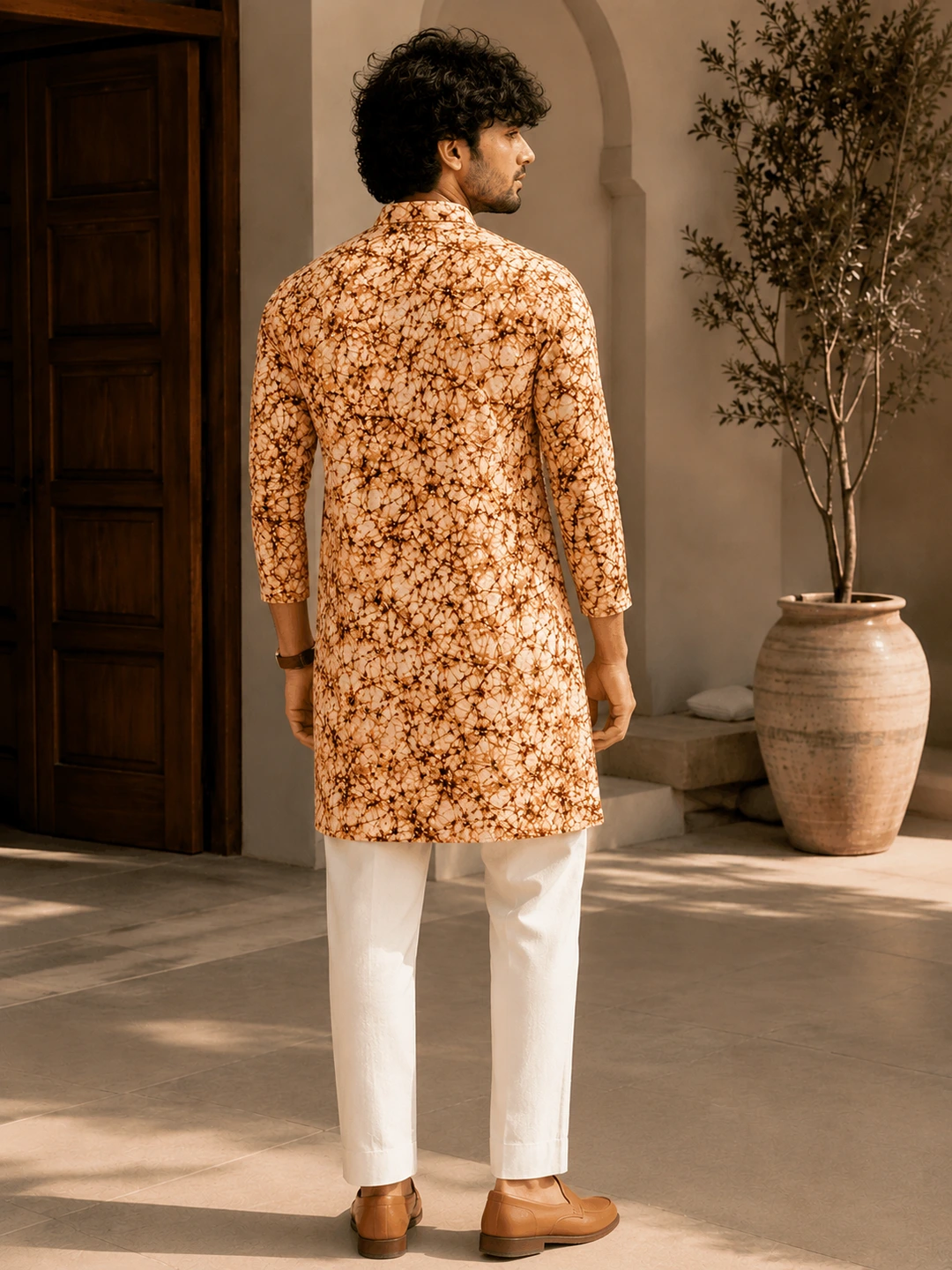 Batik Print Kurta Full Sleeve - 3 Men’s Khadi Cotton Batik Print Kurta