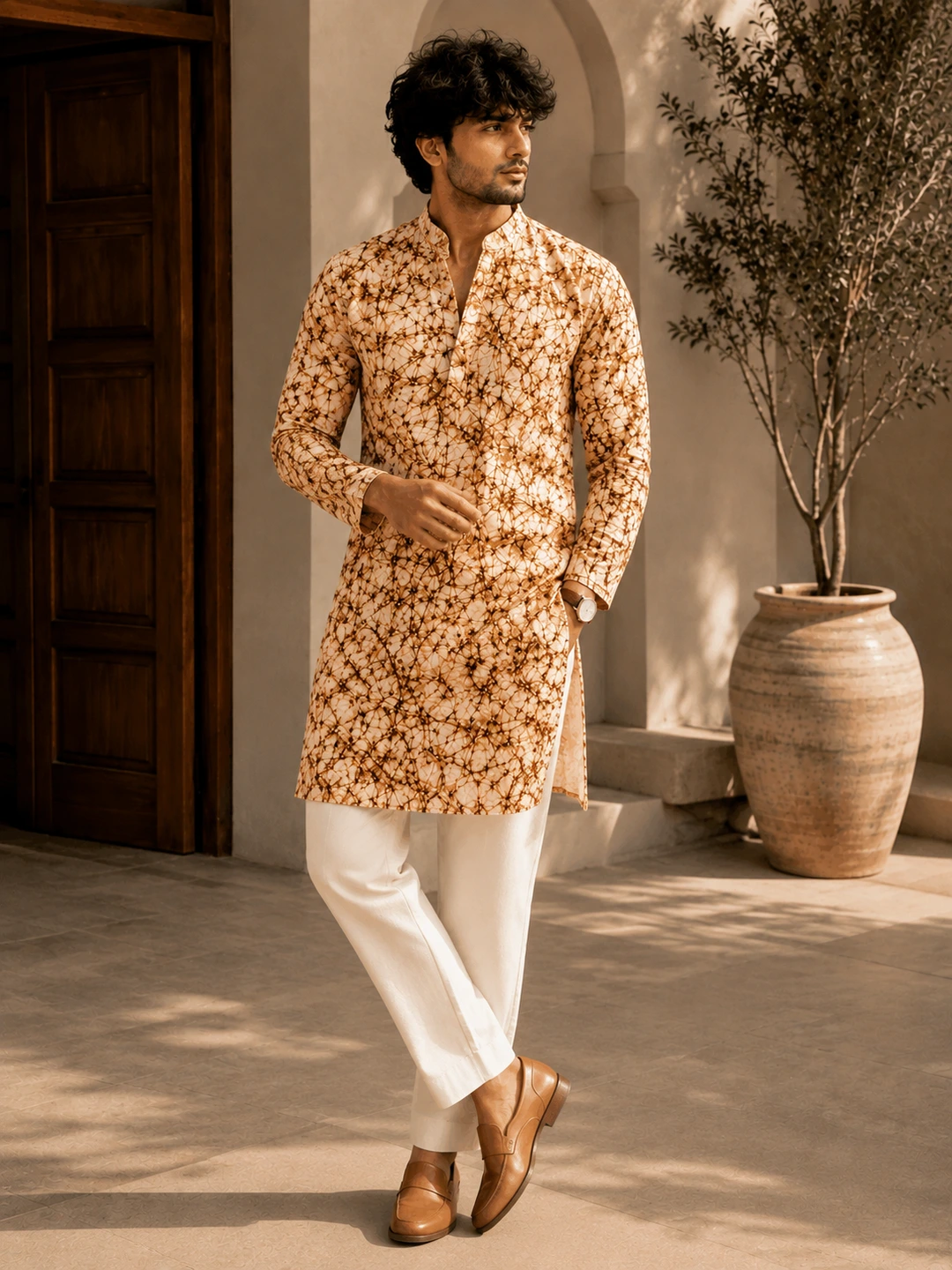 Batik Print Kurta Full Sleeve - 4 Men’s Khadi Cotton Batik Print Kurta