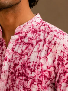 Men’s Pink Batik Print Khadi Cotton Kurta