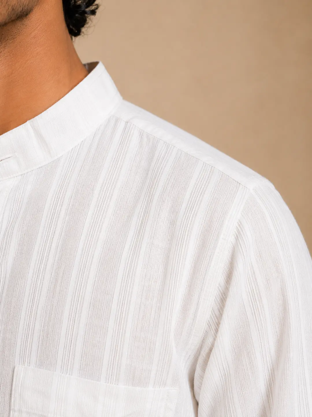 Men’s White Khadi Cotton Kurta -3 White Khadi Cotton Kurta Online – Textured Striped Kurta