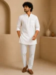 Men’s White Khadi Cotton Short Kurta -2