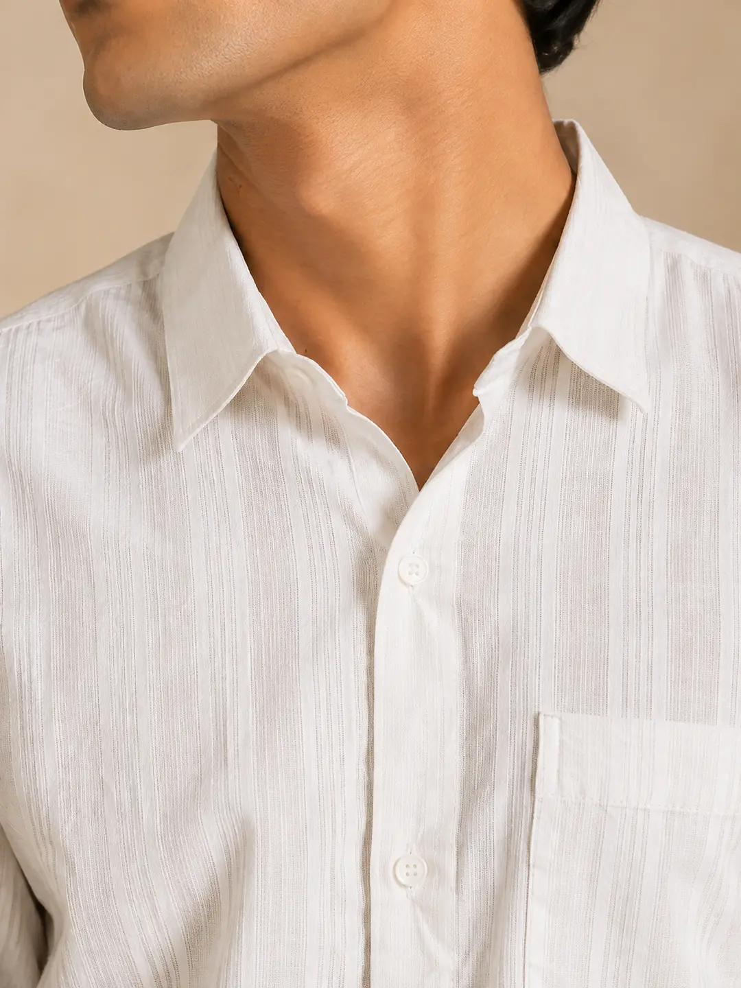 Men’s White Cotton Khadi Shirt - 2 Buy Men’s White Cotton Khadi Shirt – Full Sleeve Textured Striped Shirt