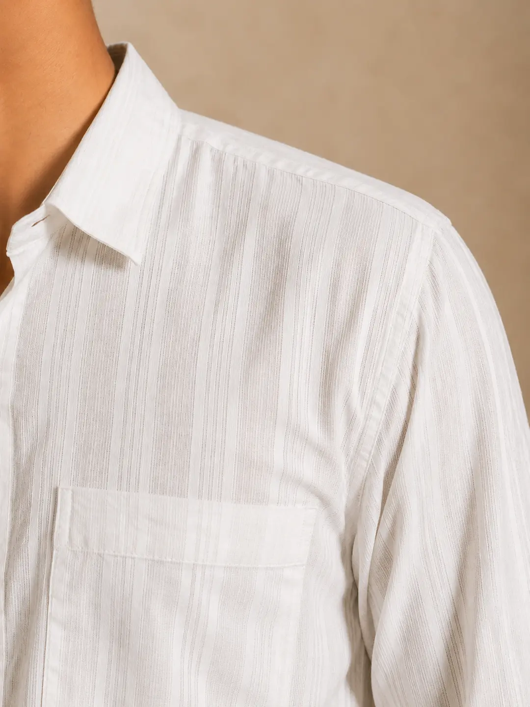 Men’s White Cotton Khadi Shirt - 3 Buy Men’s White Cotton Khadi Shirt – Full Sleeve Textured Striped Shirt