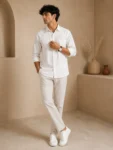 Men’s White Cotton Khadi Shirt – 1