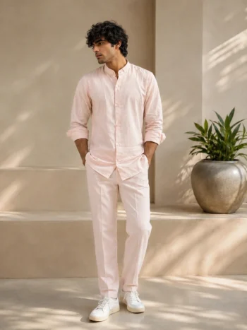 Buy Men’s Peach Pink Khadi Co-Ord Set Online – Premium