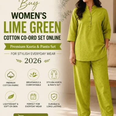Buy Women’s Lime Green Cotton Co-Ord Set Online – Premium Kurta & Pants Set for Stylish Everyday Wear 2026