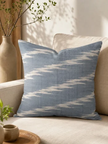 Buy Blue Khadi Ikat Weave Cushion Cover