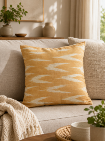 Ethnic Ikat Pattern Cushion Cover – Mustard Yellow Decorative Pillow