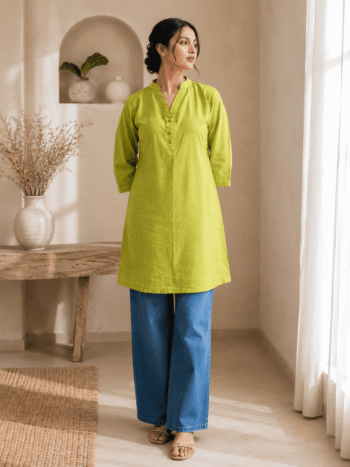 Khadi Cotton Kurta for women Pistachio Green