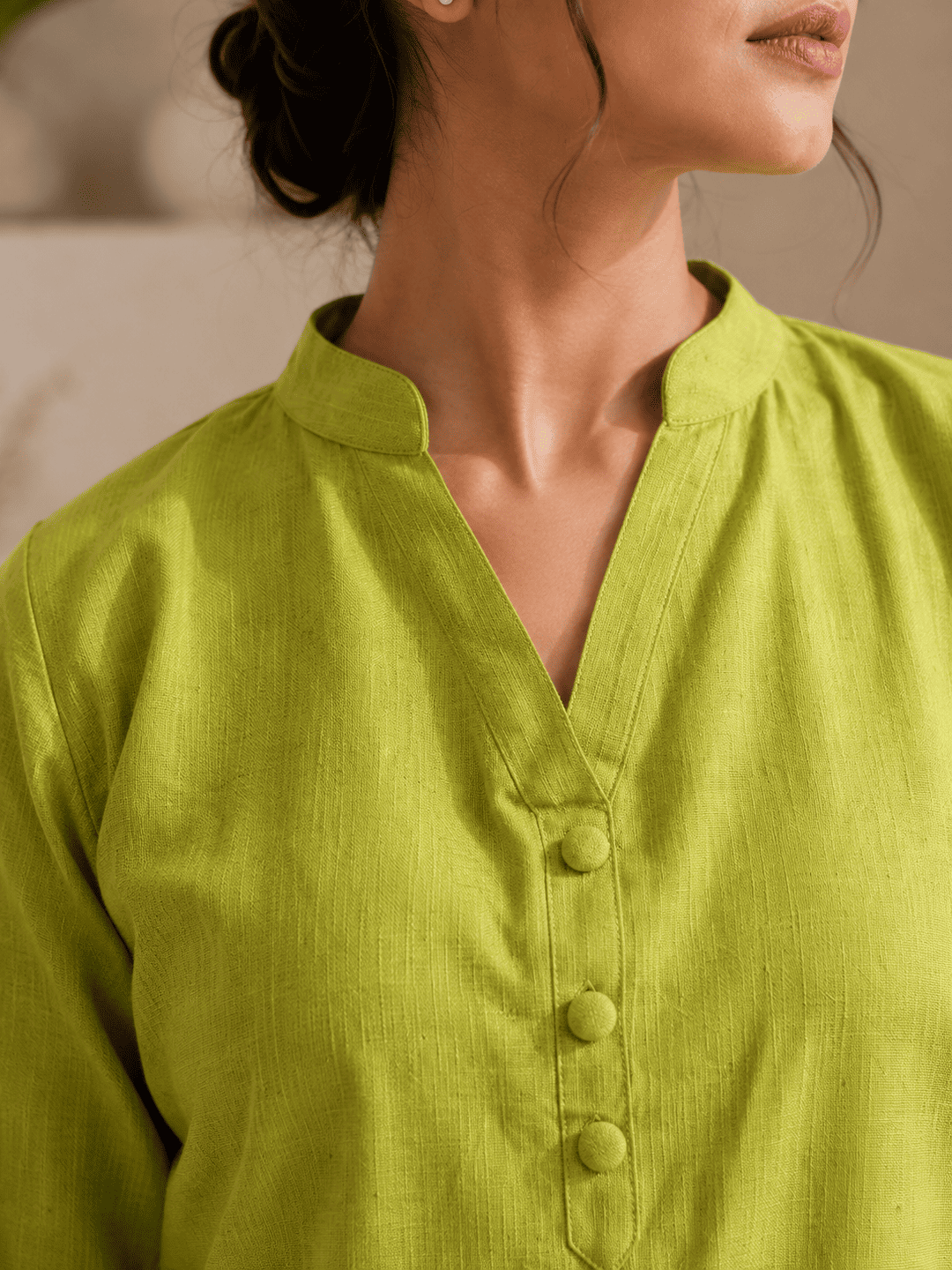 Women's Khadi Cotton Kurta-3 Women's Khadi Cotton Kurta Pistachio Green– Top Designs