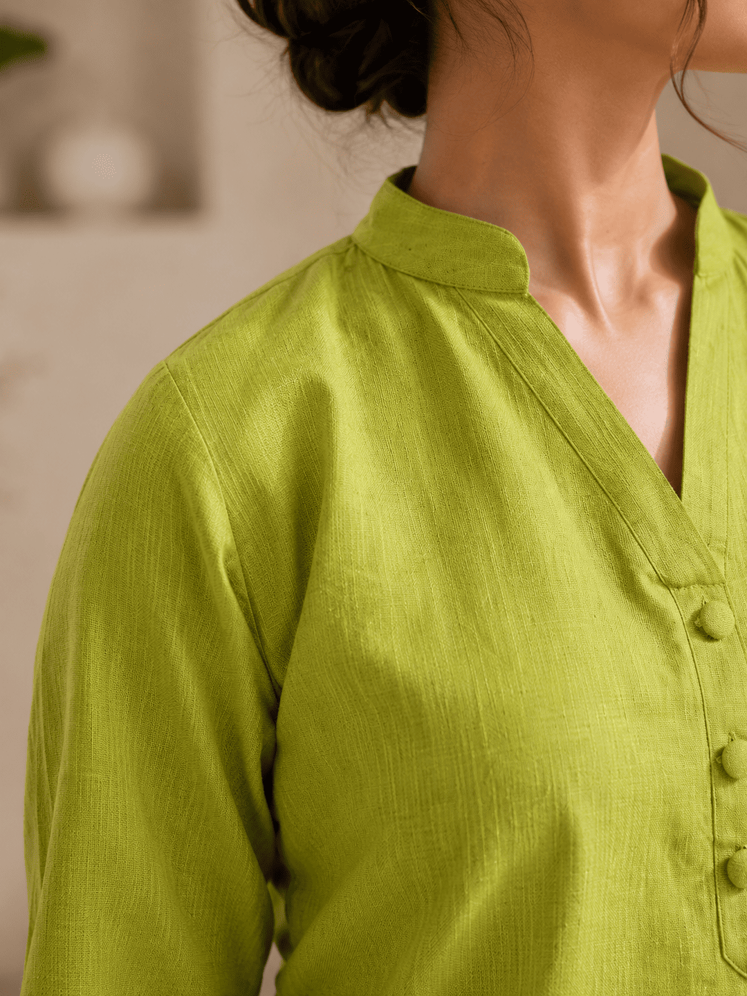Women's Khadi Cotton Kurta-4 Women's Khadi Cotton Kurta Pistachio Green– Top Designs