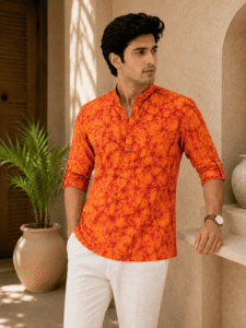 Orange Batik Print Short Kurta