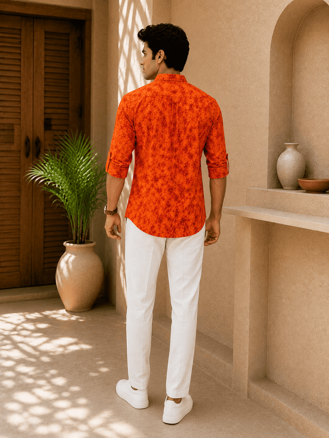Men's Orange Batik Print Short Kurta – 5 Orange Batik Print Short Kurta