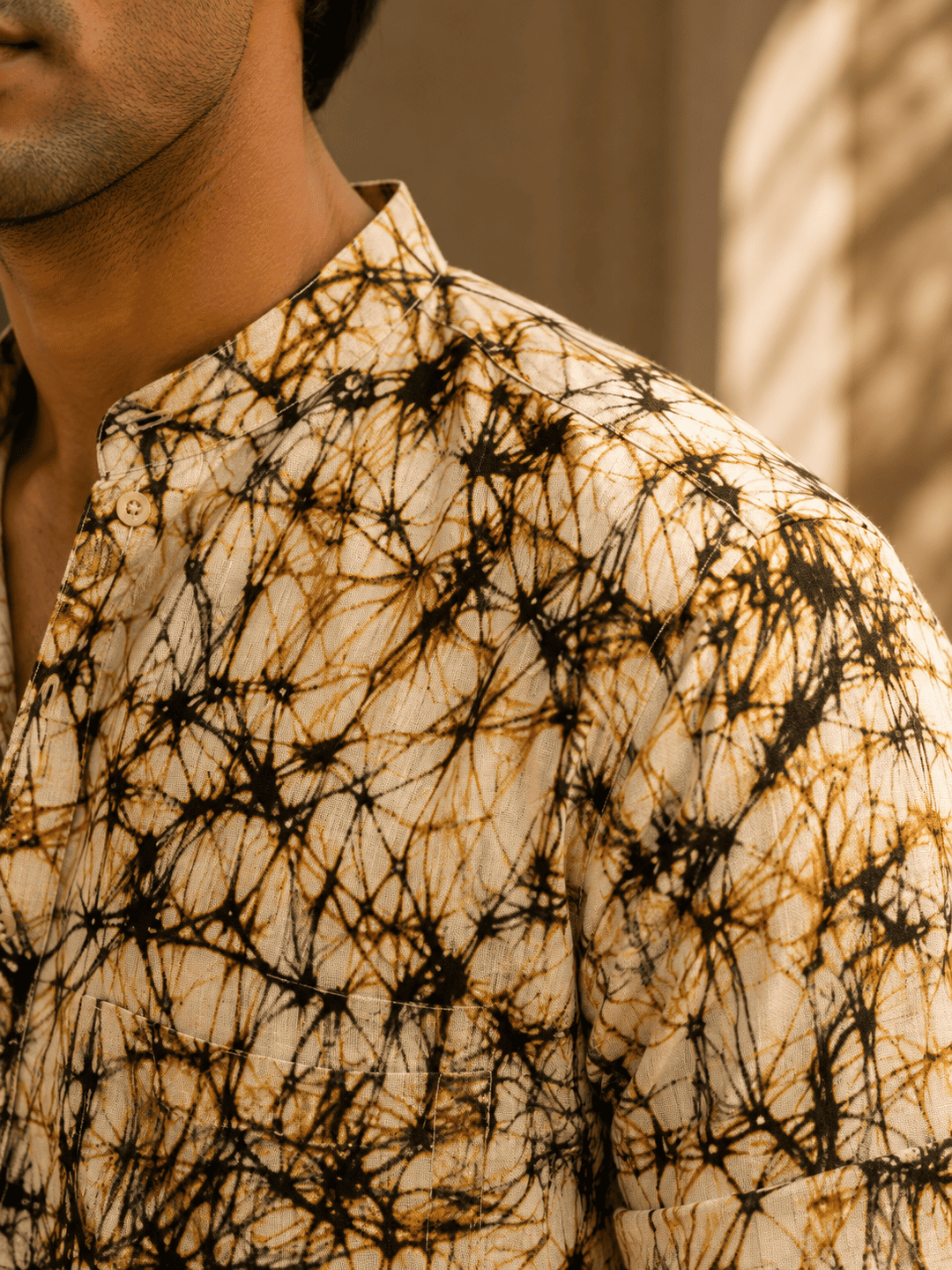 Cotton Short Kurta – Black & Brown-4 Buy Men's Premium Batik Print Khadi Cotton Short Kurta – Black & Brown