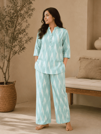 Buy Women’s Mint Green Ikat Print Cotton Co-Ord Set