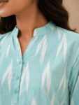 Women’s Mint Green Ikat Print Cotton Co-Ord Set Online – Kurta & Pants Set-1