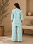 Women’s Mint Green Ikat Print Cotton Co-Ord Set Online – Kurta & Pants Set-1