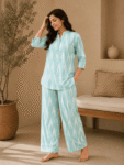 Women’s Mint Green Ikat Print Cotton Co-Ord Set Online – Kurta & Pants Set-1
