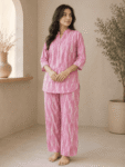 Women’s Pink Ikat Print Cotton Co-Ord Set -1