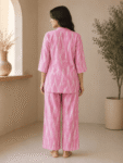 Women’s Pink Ikat Print Cotton Co-Ord Set -1