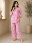Women’s Pink Ikat Print Cotton Co-Ord Set -1