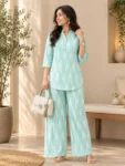 Buy Women’s Mint Green Ikat Print Cotton Co-Ord Set Online – Kurta & Pants Set