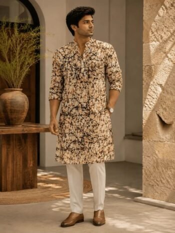 Buy Men’s Premium Batik Print Khadi Cotton Long Kurta