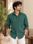 Men’s Dark Green Khadi Shirt  – 1