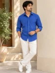 Men’s Royal Blue Khadi Cotton Shirt – 1