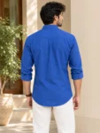 Men’s Royal Blue Khadi Cotton Shirt – 1