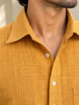Men’s Mustard Khadi Cotton Textured Shirt Online – 1