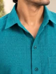 Men’s Teal Blue Textured Cotton Shirt – Full Sleeve Casual Shirt – 1