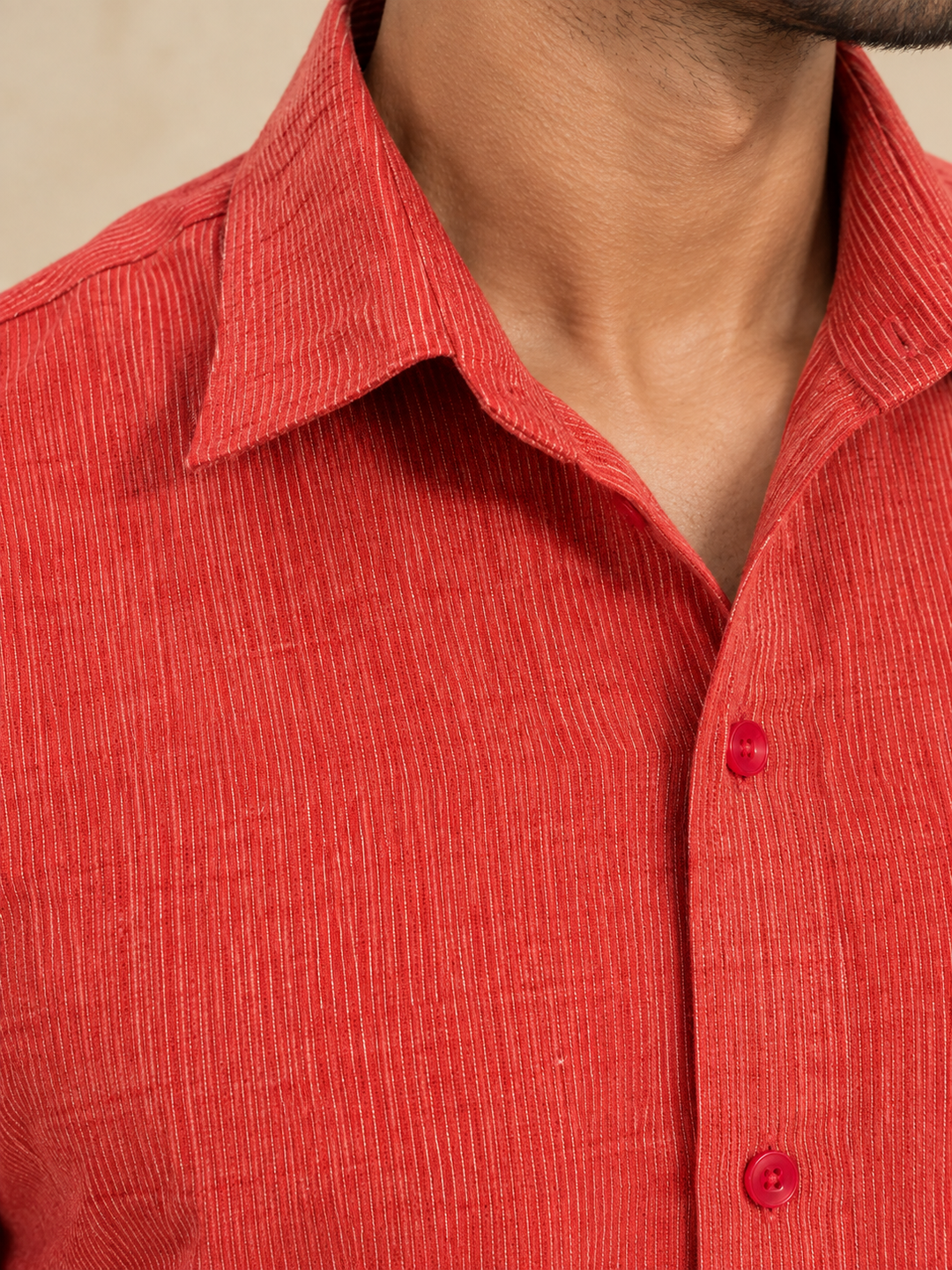 Men’s Red Textured Cotton Casual Shirt Full Sleeve -2