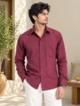 Men’s Burgundy Khadi Cotton Full Sleeve Casual Shirt – 1