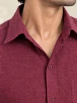 Men’s Burgundy Khadi Cotton Full Sleeve Casual Shirt – 1