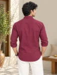 Men’s Burgundy Khadi Cotton Full Sleeve Casual Shirt – 1
