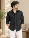 Men’s Premium Black Khadi Cotton Shirt – 1