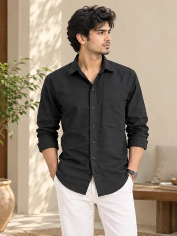 Buy Men's Premium Black Khadi Cotton Shirt