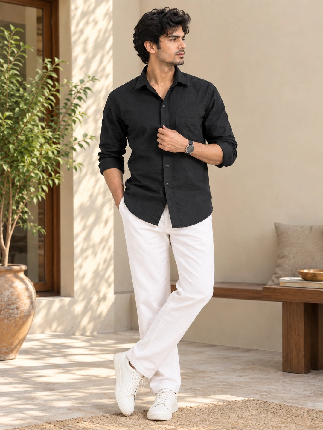 Men's Premium Black Khadi Cotton Shirt - 3