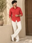 Men’s Red Textured Cotton Casual Shirt Full Sleeve – 1