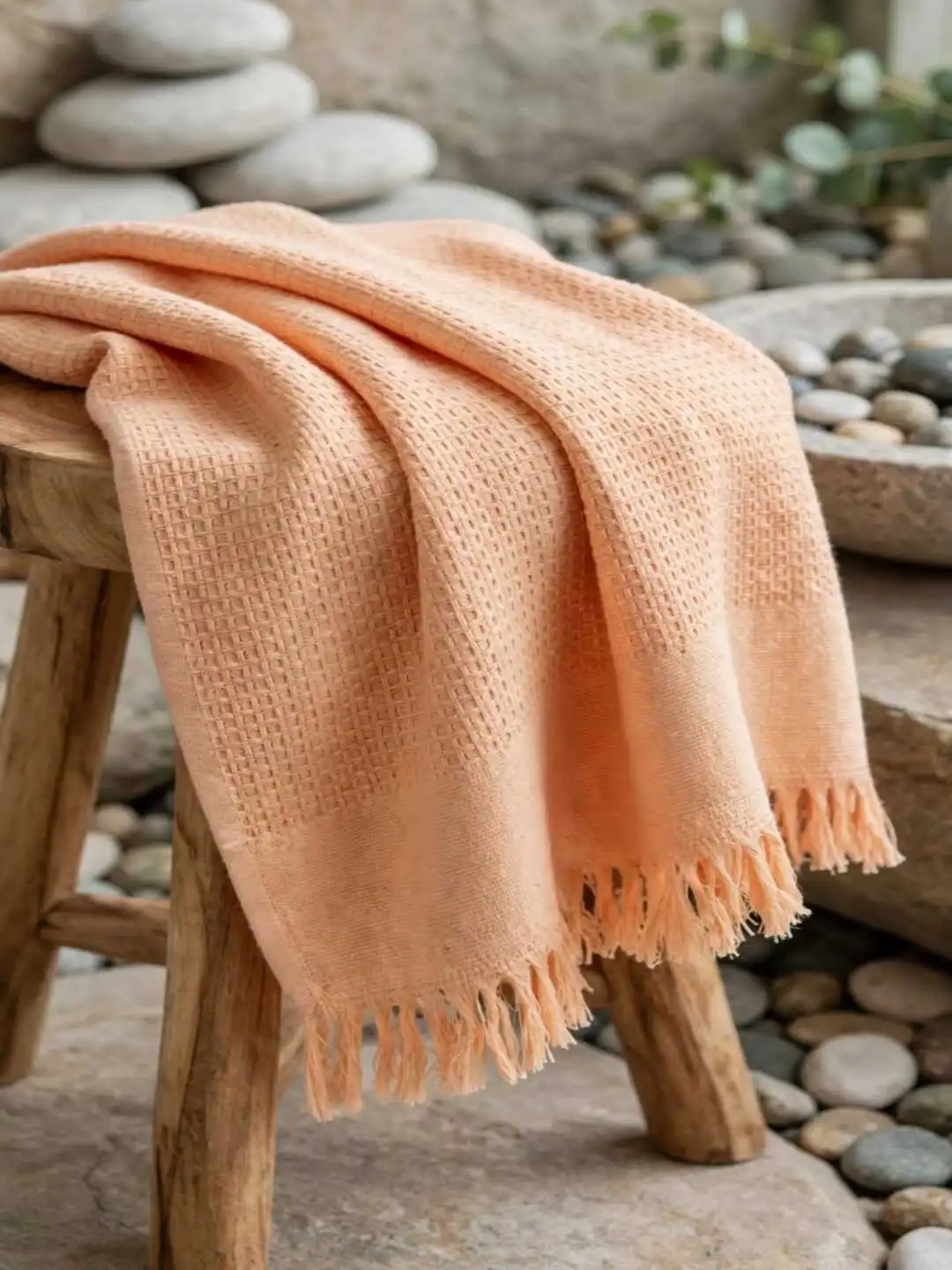Peach Khadi Cotton Waffle Bath Towel 3