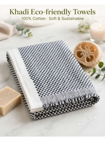 Buy Black & White Khadi Cotton Towel