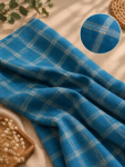 Premium Blue Check Handwoven Khadi Fabric 1