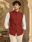 Orange Textured Nehru Jacket 1