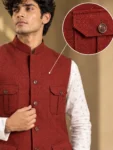 Orange Textured Nehru Jacket 1