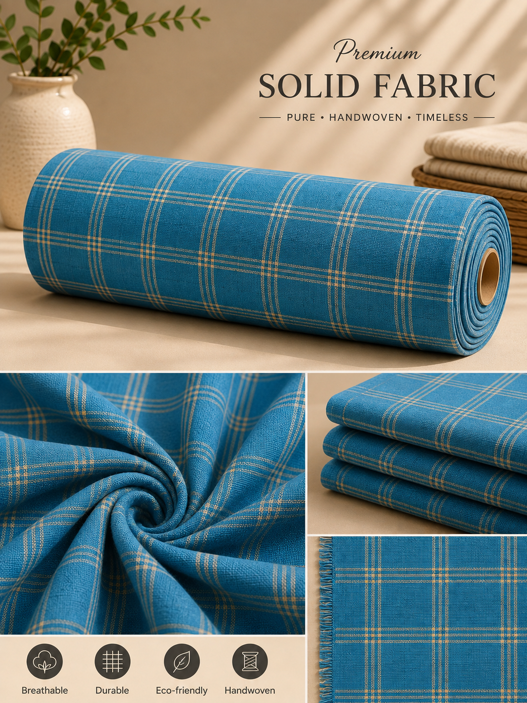 Premium Blue Check Handwoven Khadi Fabric 21