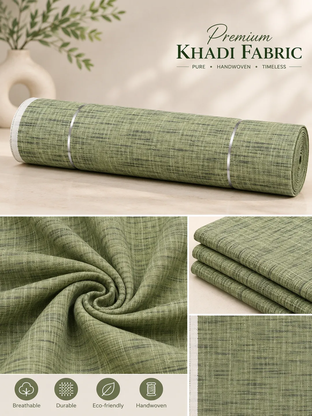 Olive Green Handwoven Khadi 3