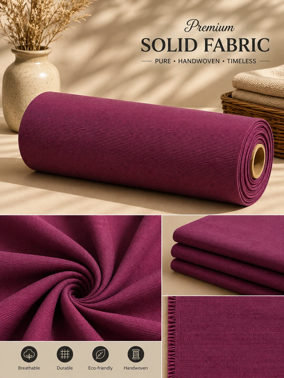 Premium Wine Purple Khadi Cotton Fabric 3