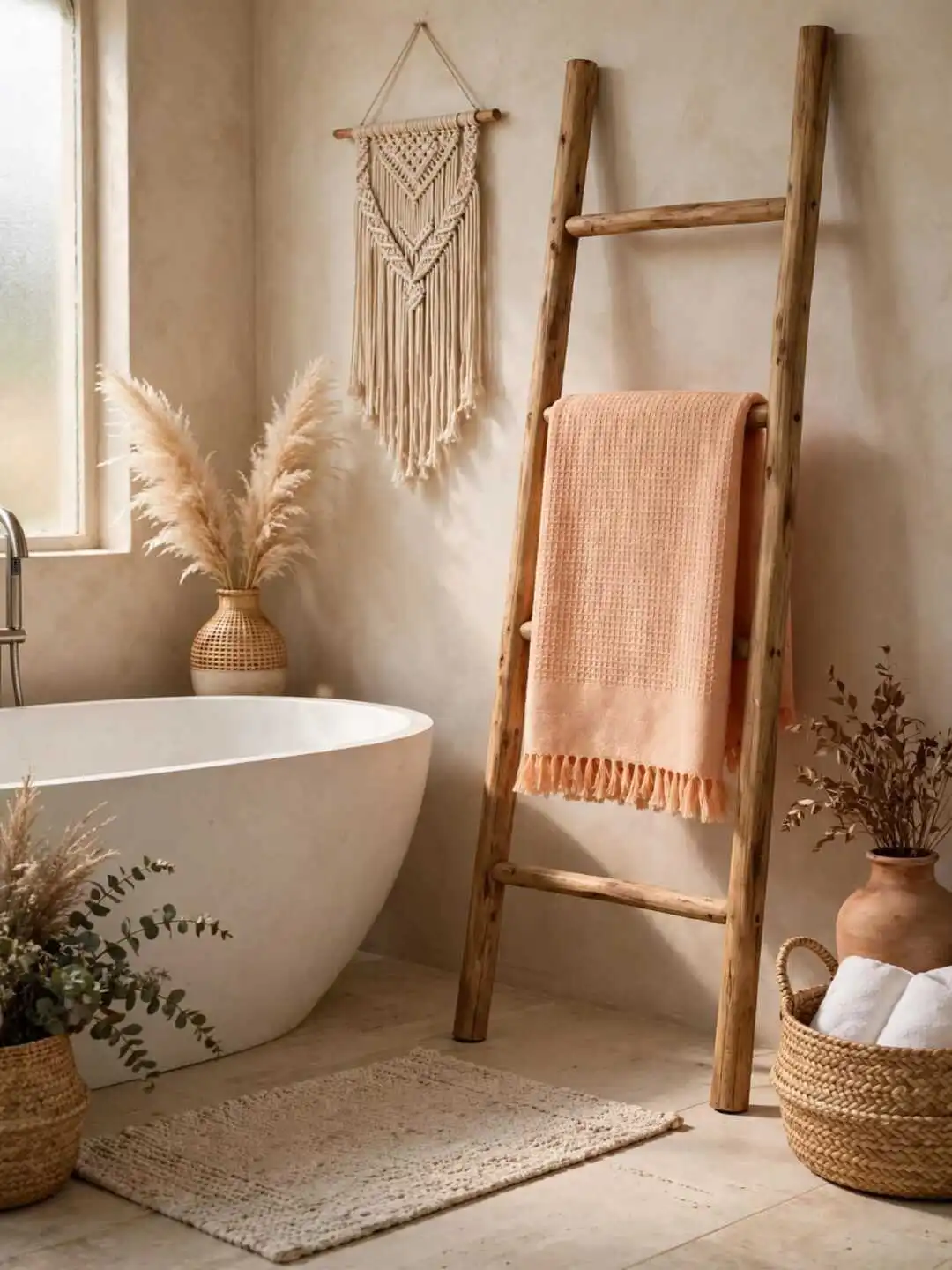 Peach Khadi Cotton Waffle Bath Towel 2