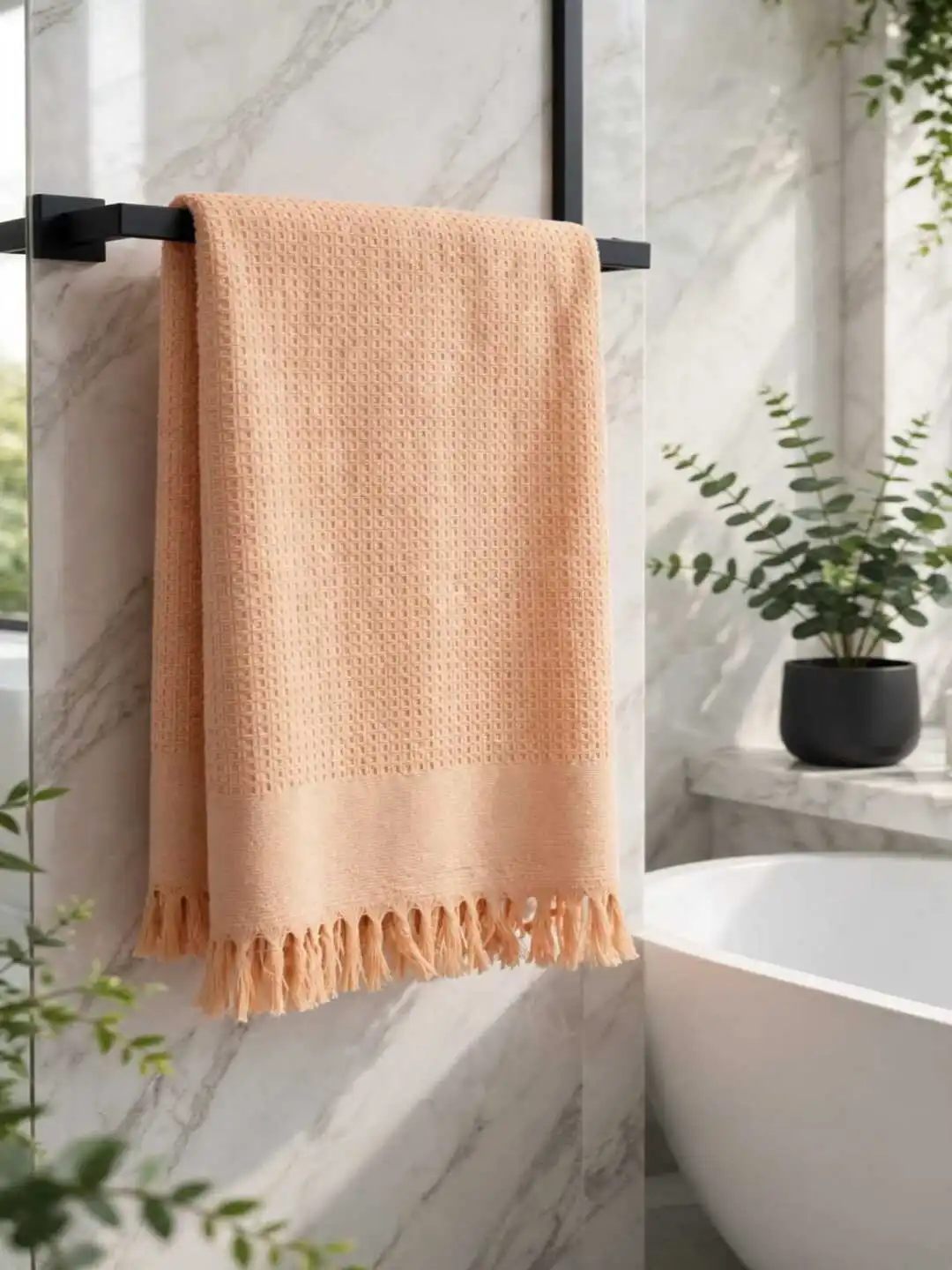 Peach Khadi Cotton Waffle Bath Towel 1